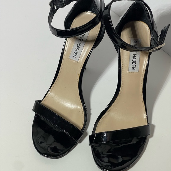 Steve Madden Realove Strappy Stilettos Black Patten Heels - Picture 2 of 7